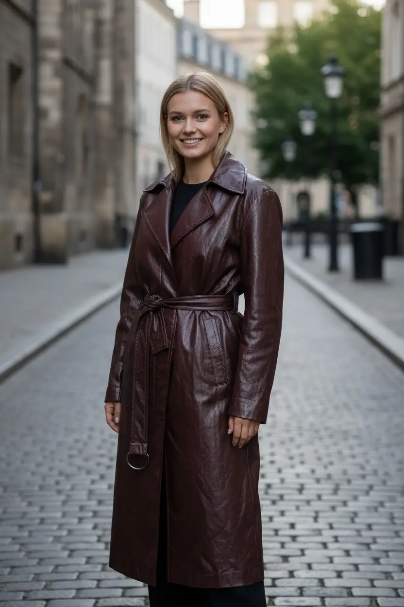 Burgundy Eco - Leather Trench Coat