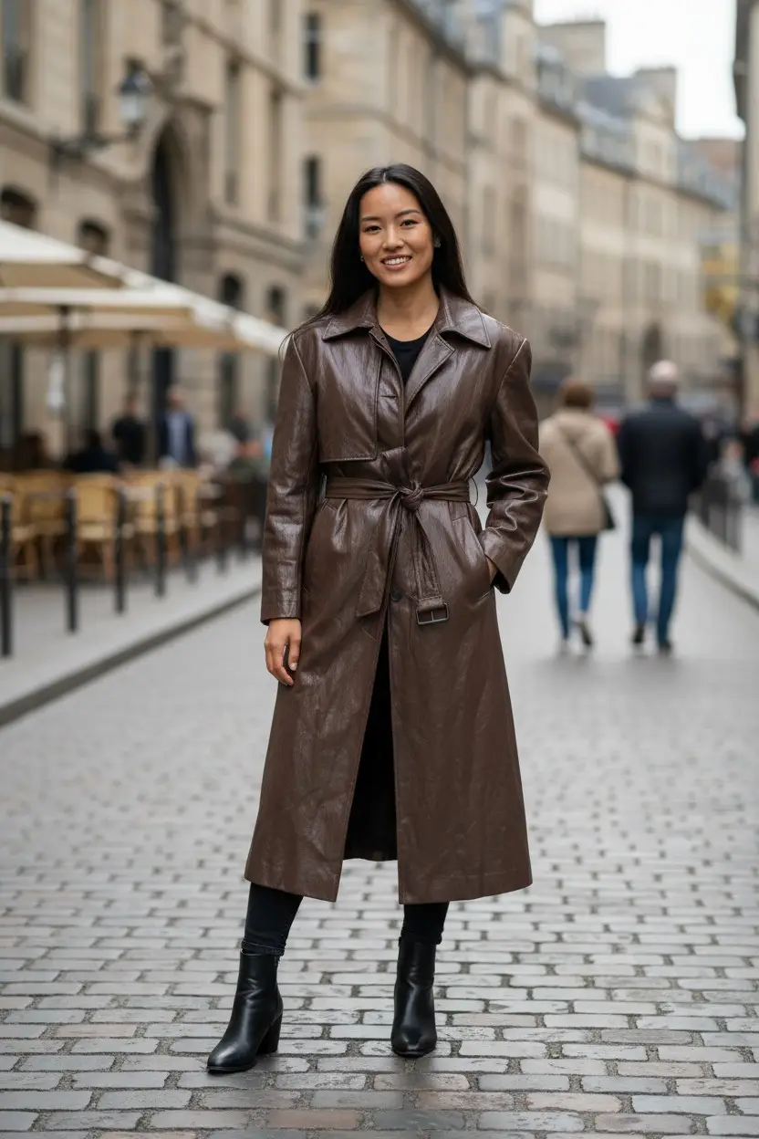 Brown Eco - Leather Trench Coat